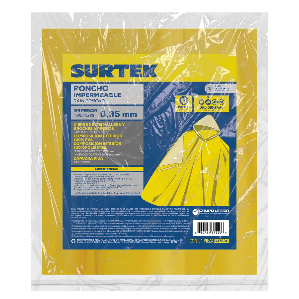 Poncho impermeable unitalla Surtek