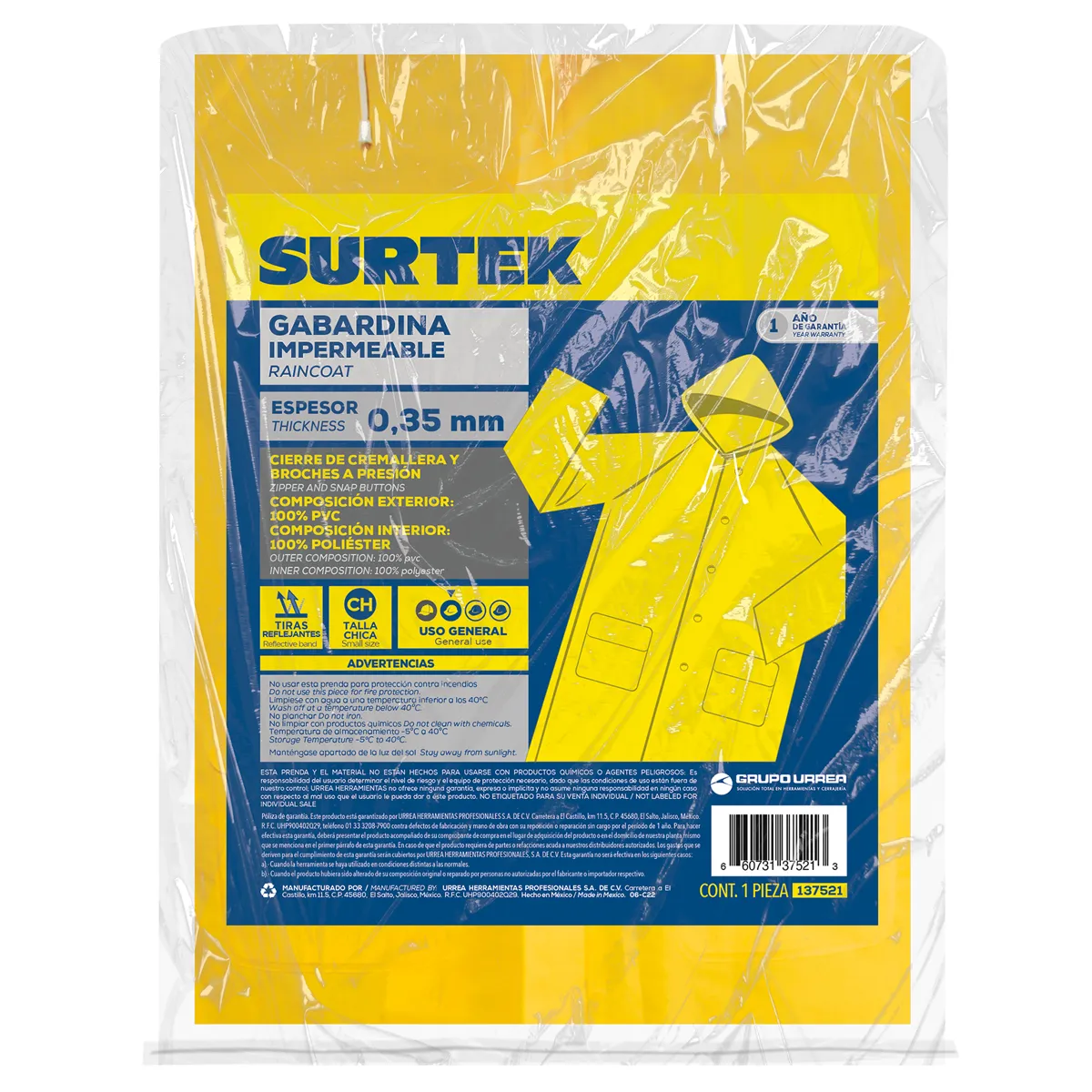 Gabardina impermeable talla chica Surtek