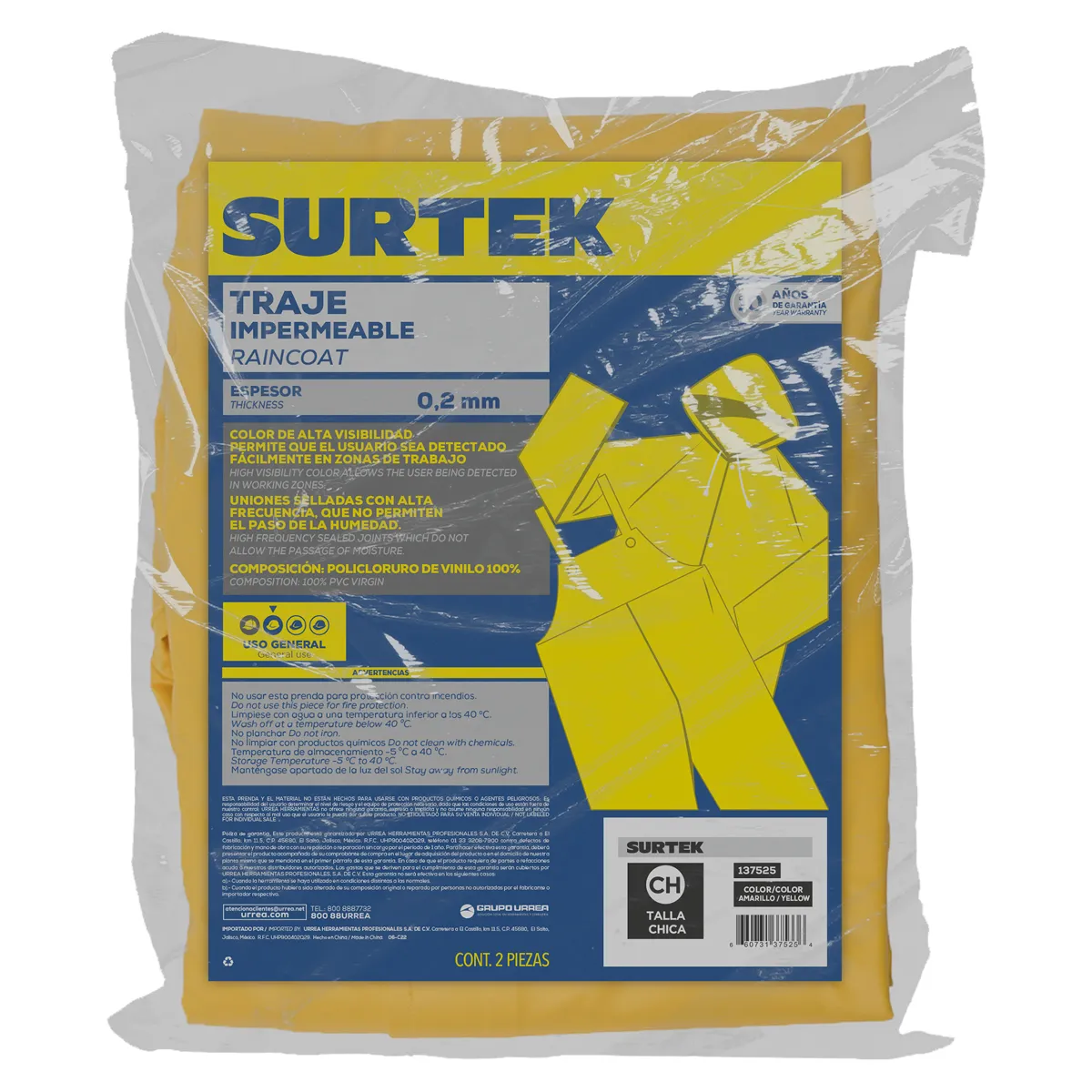 Impermeable 2 piezas talla chica Surtek