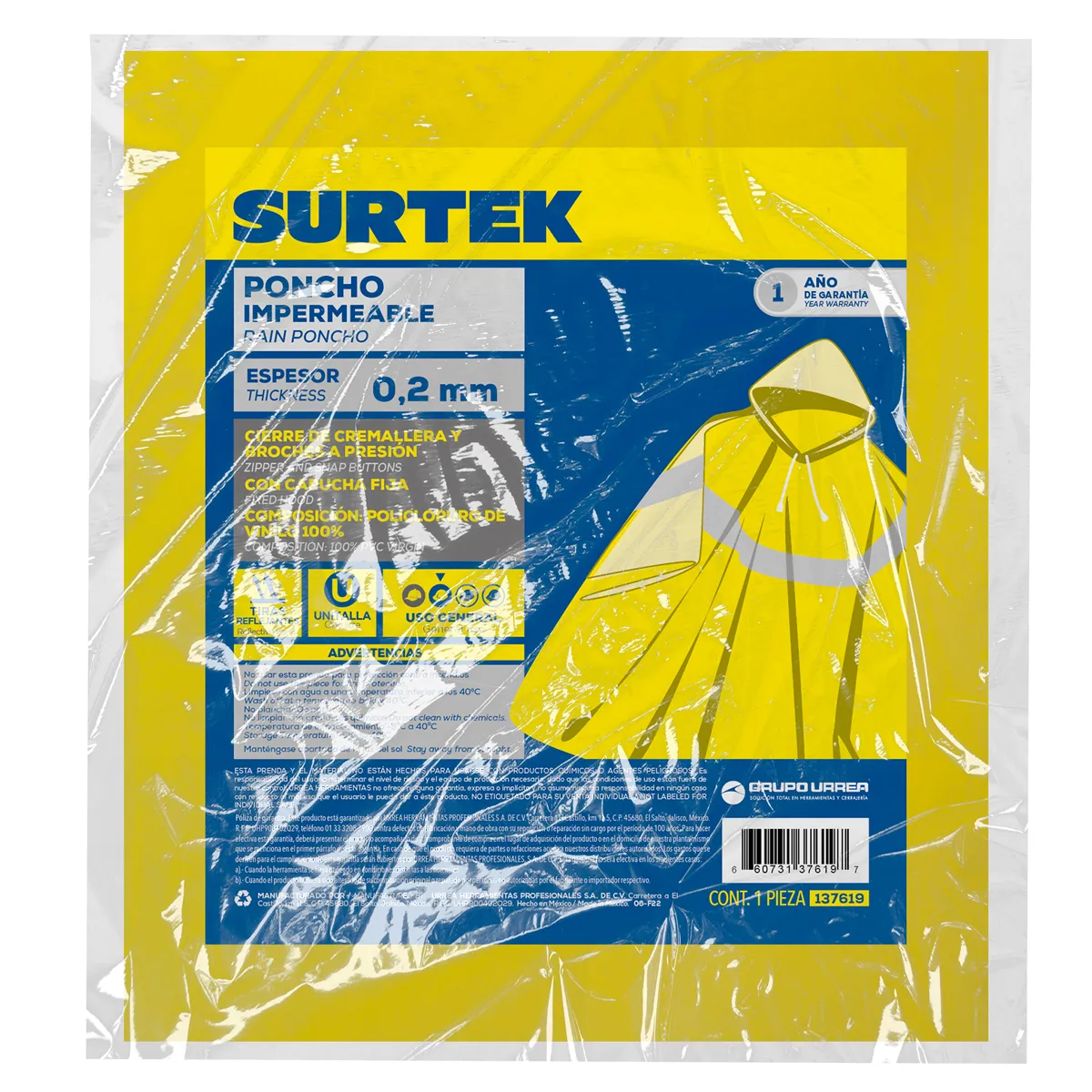 Surtek Poncho impermeable con reflejante color amarillo unitalla
