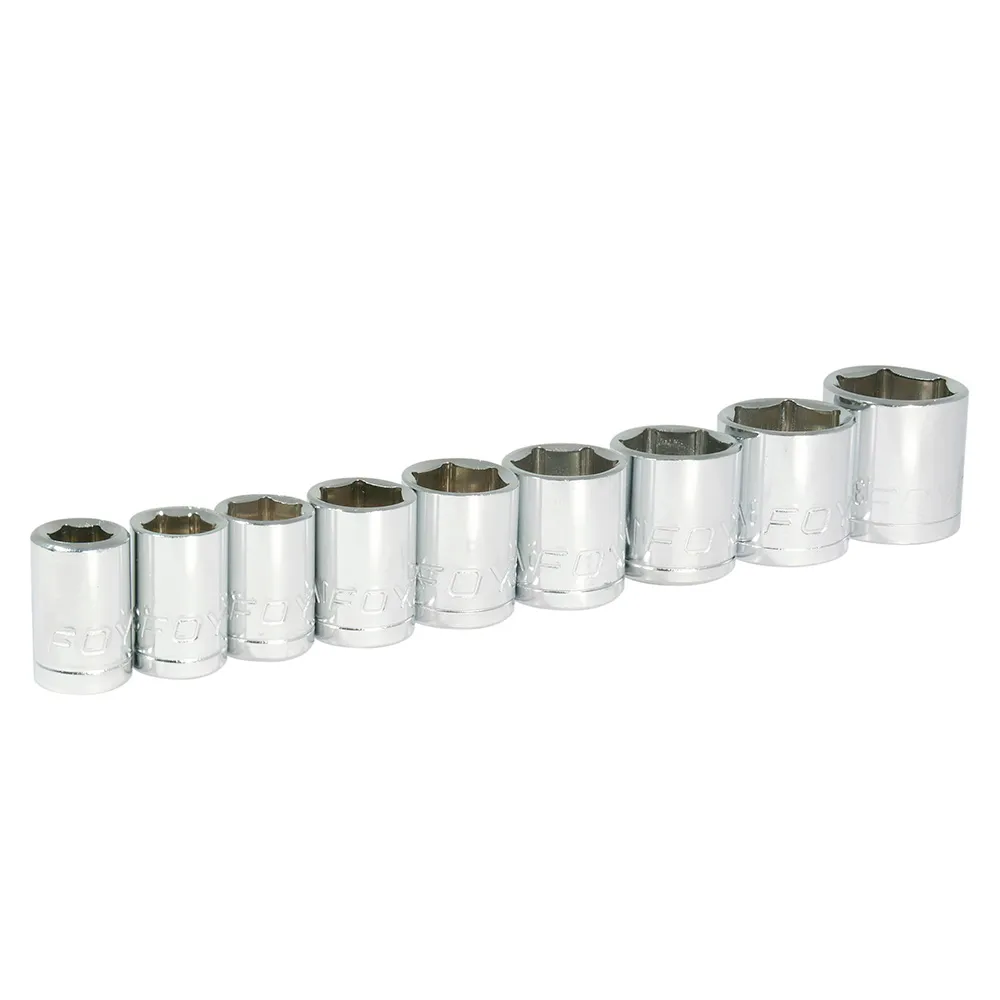 Juego de 9 dados en pulgadas 3/8" en riel Foy