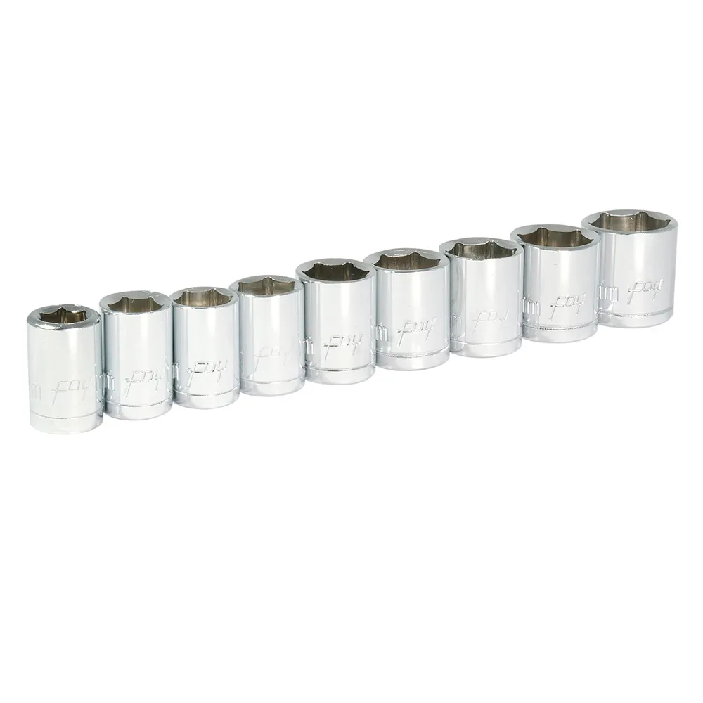 Juego de 9 dados métricos 3/8" en riel Foy