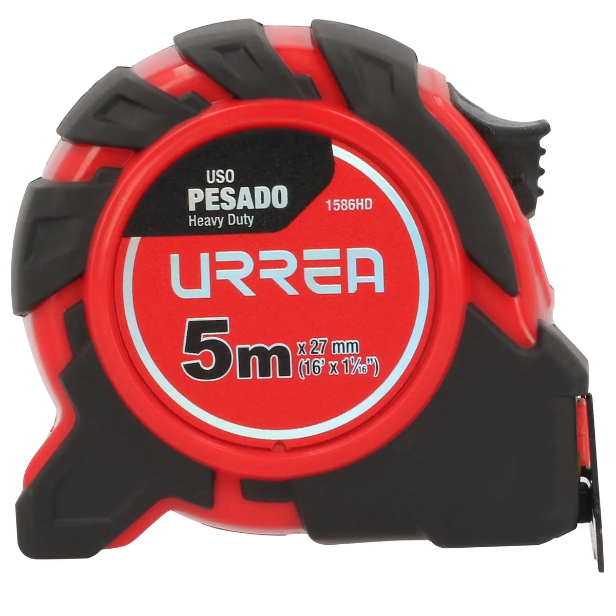 Urrea Flexómetro Heavy Duty 5m x 27mm. Material de la hoja: Acero. Material de la carátula: ABS + TPR. Número de remache