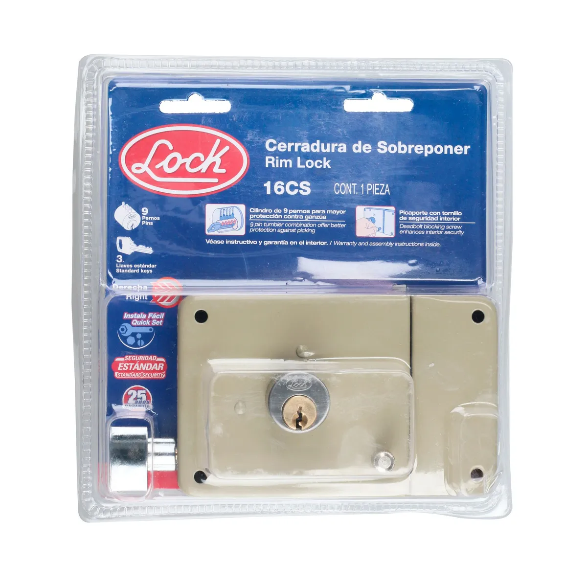 Cerradura sobreponer instalafácil dcha estándar blister Lock