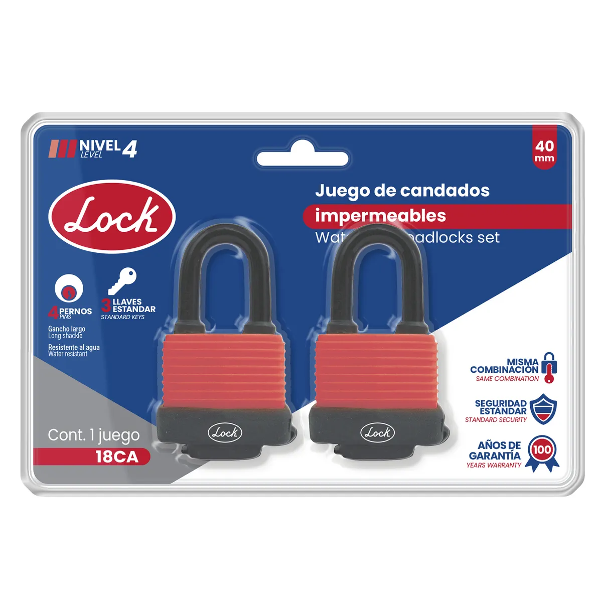Juego 2 candado imperm cort 40mm Lock