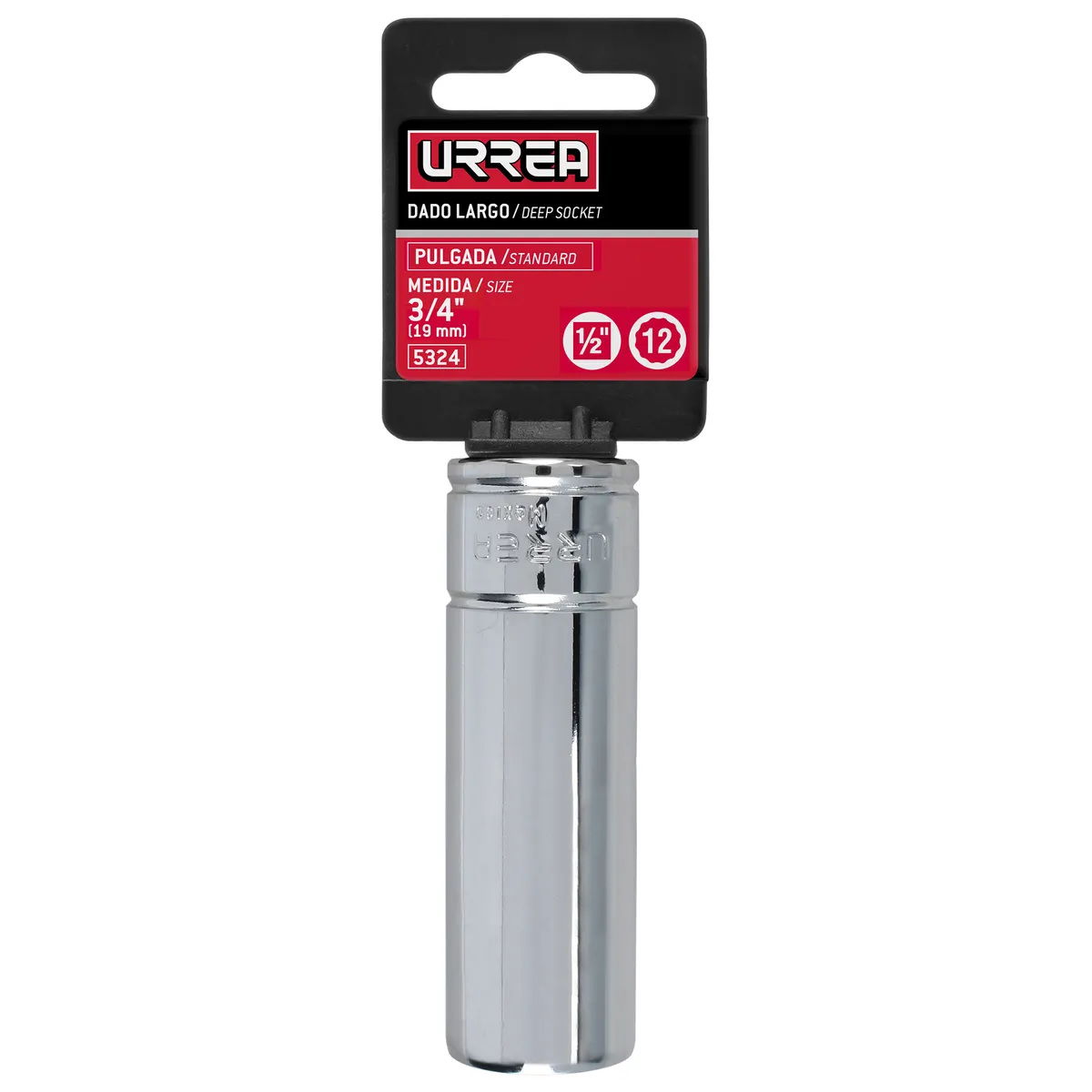 Dado 1/2" largo 12 puntas 3/4" Urrea — Paquete de 6 piezas
