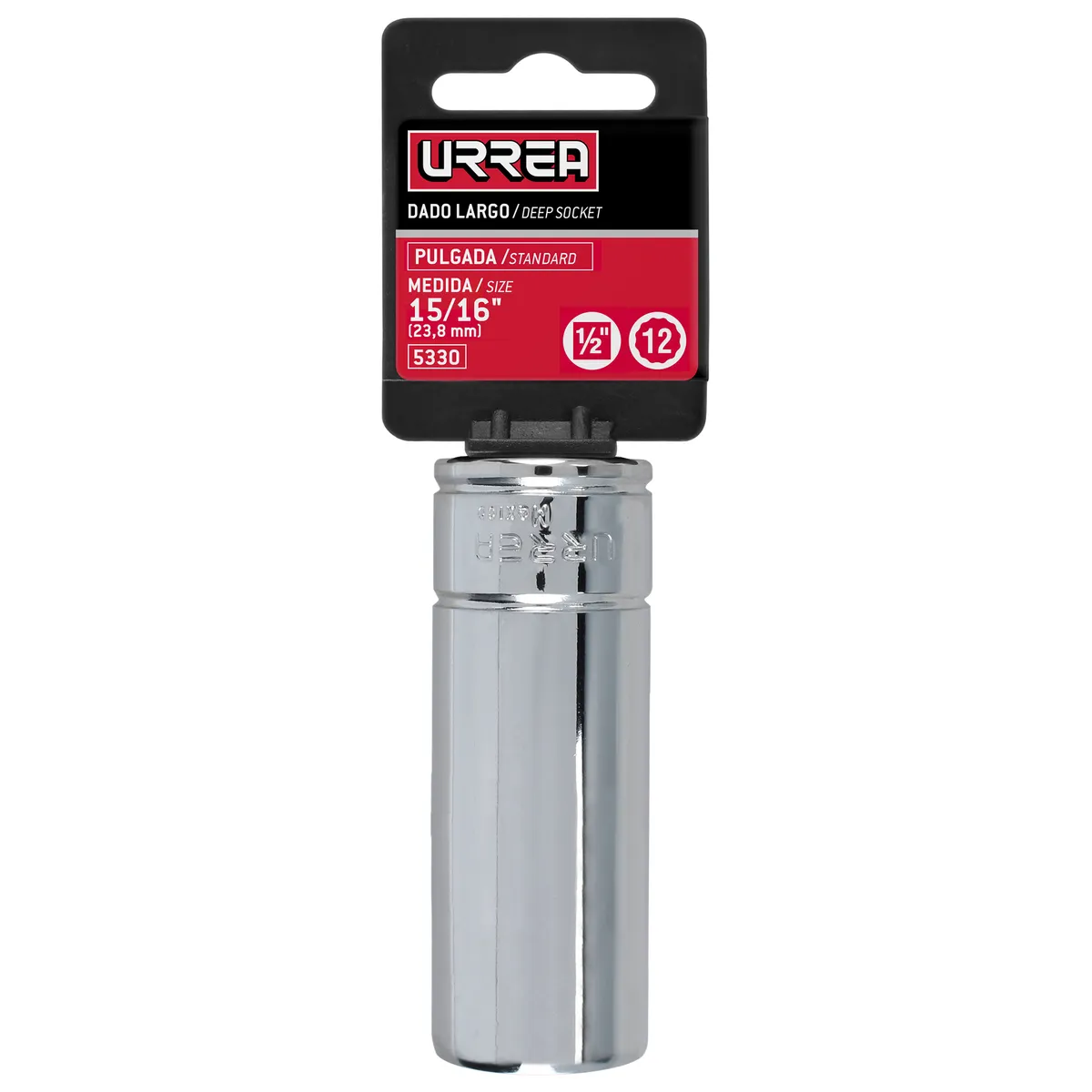 Dado 1/2" largo 12 puntas 15/16" Urrea — Paquete de 6 piezas