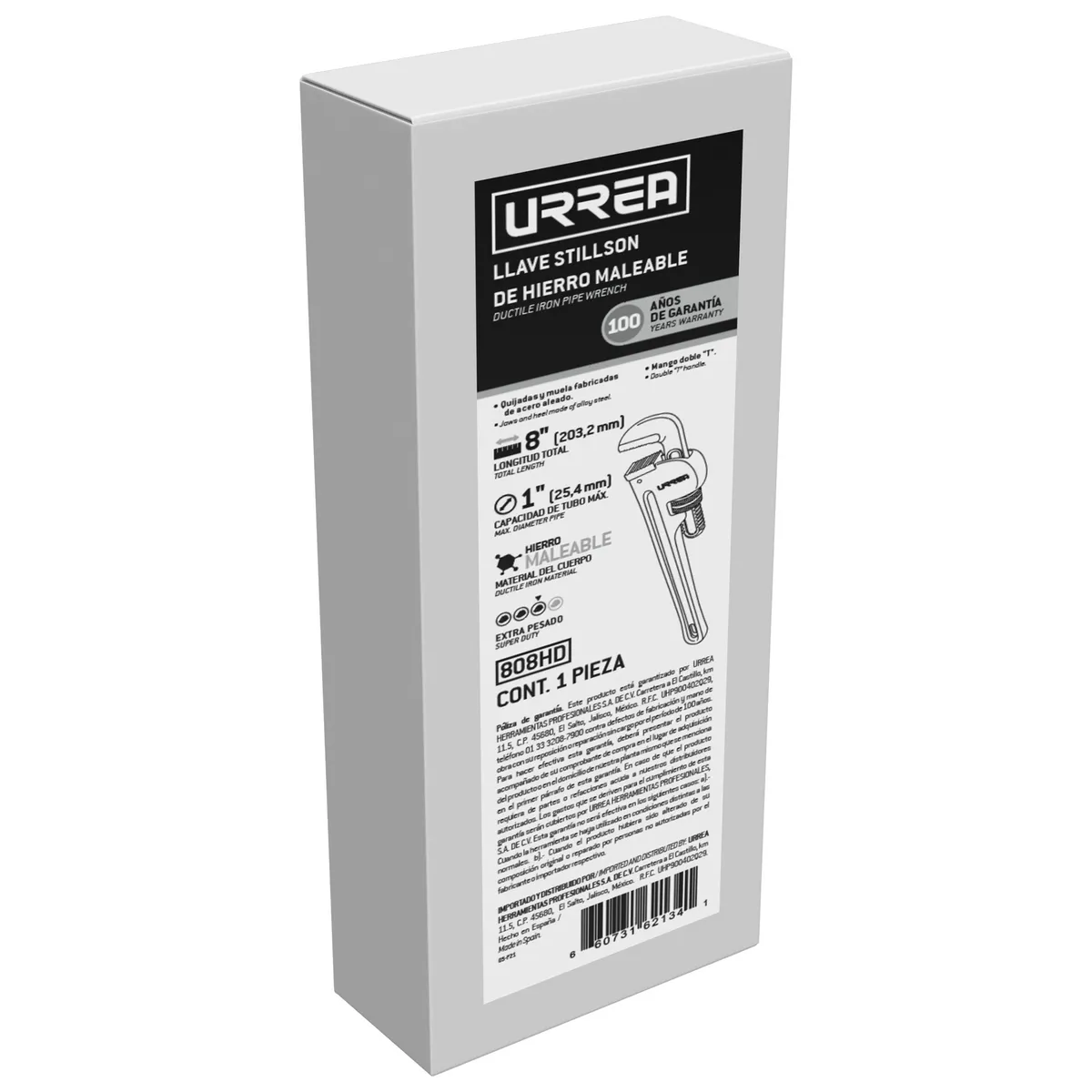 Llave Stillson para tubo® de hierro maleable 8" uso pesado Urrea