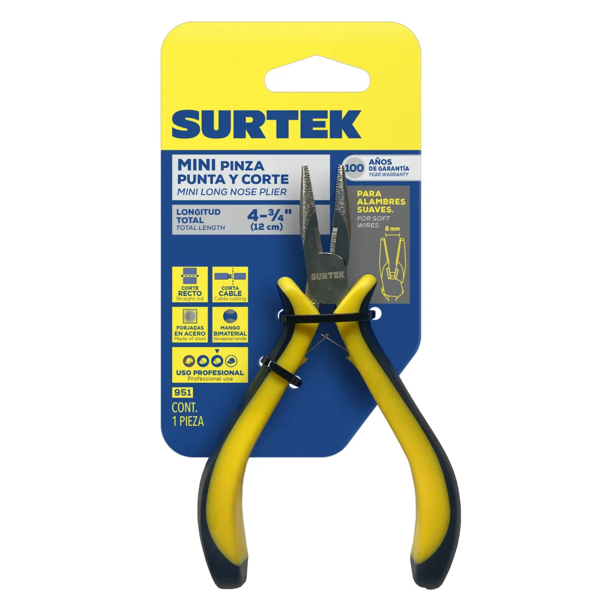 Mini pinza punta corte 4-3/4" Surtek — Paquete de 12 piezas