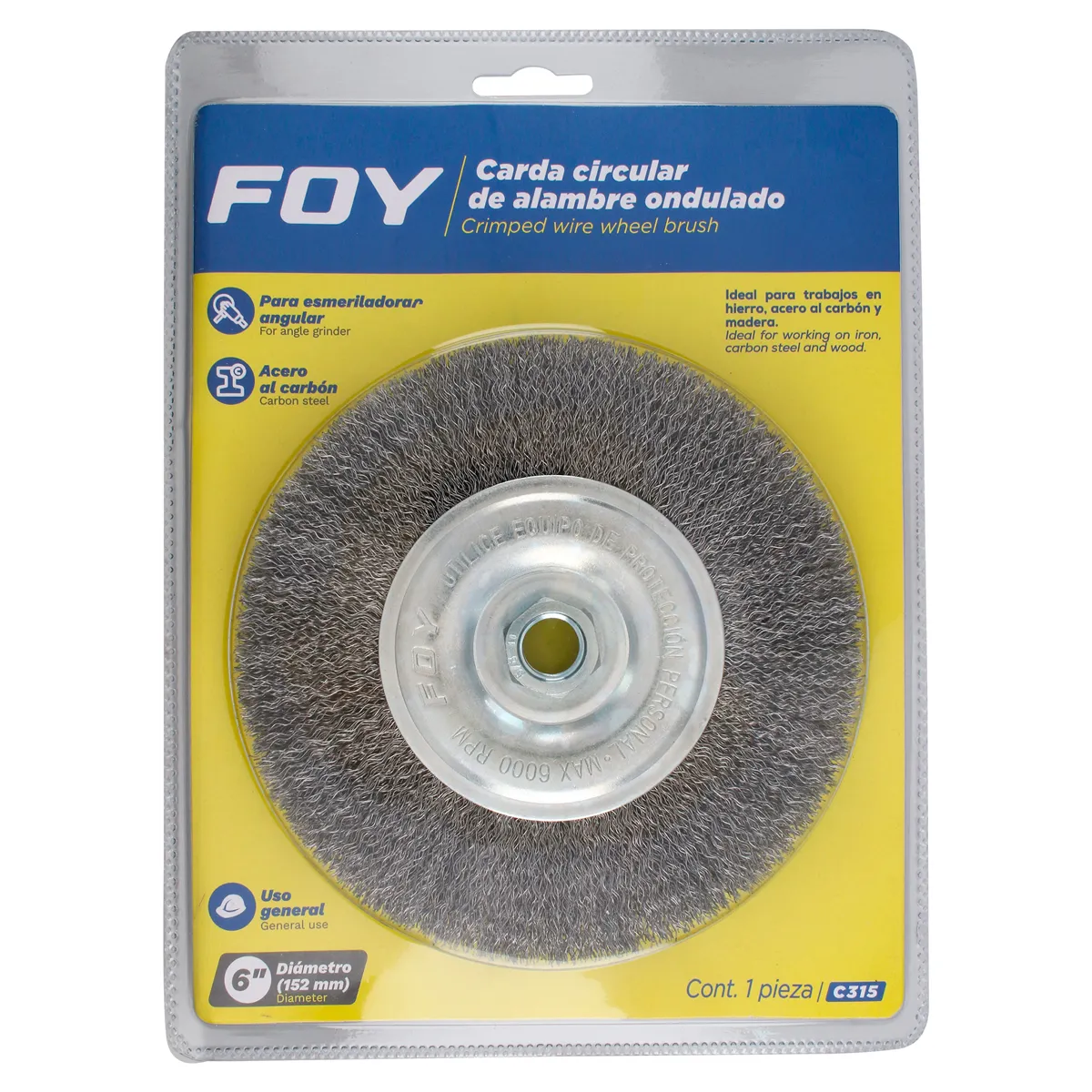 Carda circular ondulada alambr e delgado 6" x 0.30 con rosca 5/8" Foy