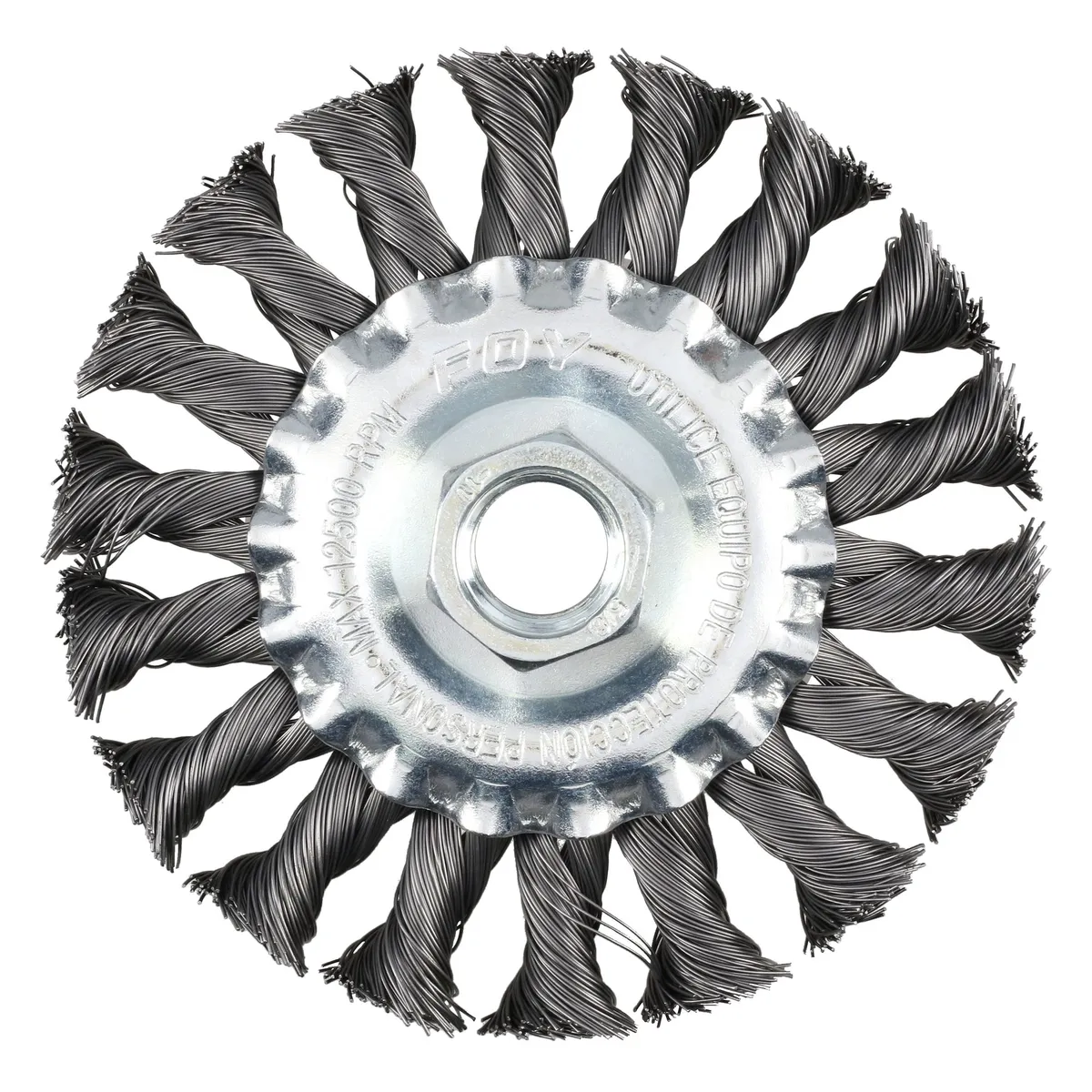 Carda circular trenzada alambr e delgado 4" x 0.35 con rosca 5/8" Foy