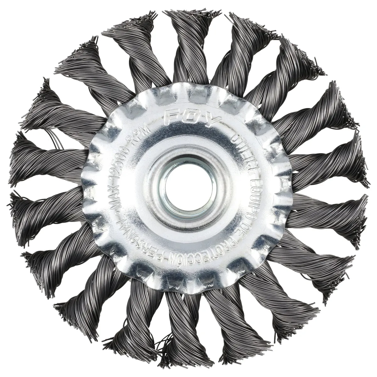 Carda circular trenzada alambr e delgado 4" x 0.35 con rosca 5/8" Foy