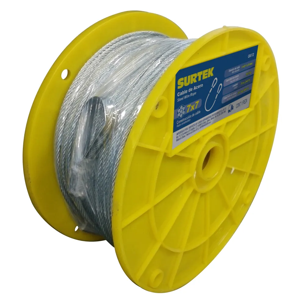 Cable de acero con grillete recubrimiento PVC 7 x 7 hilos, 1/16" x 76 m Surtek