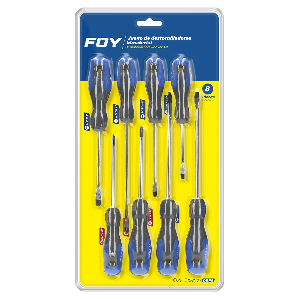 Juego de 8 desarmadores bimaterial Foy
