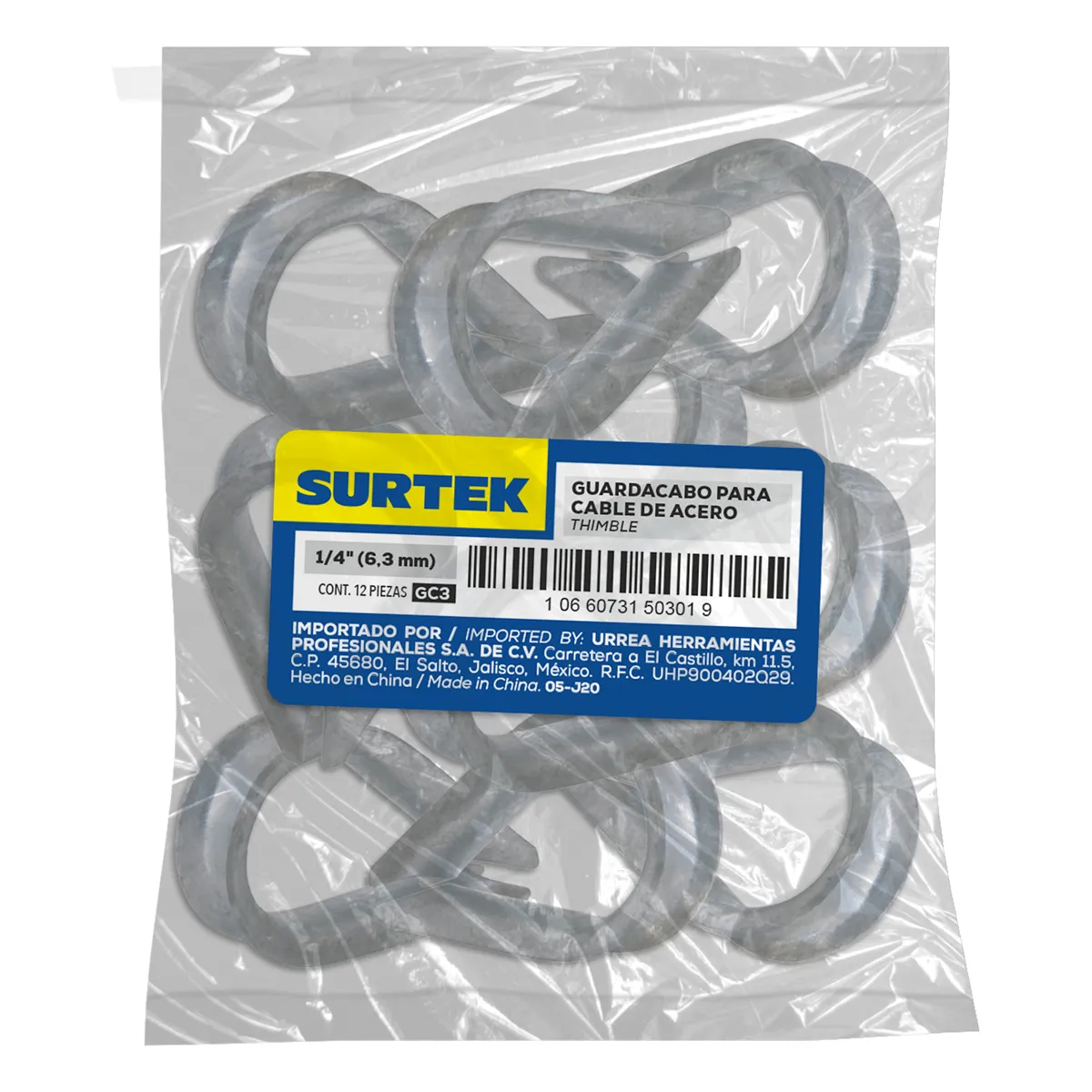 Guardacabo para cable de acero 1/4" Surtek — Paquete de 12 piezas