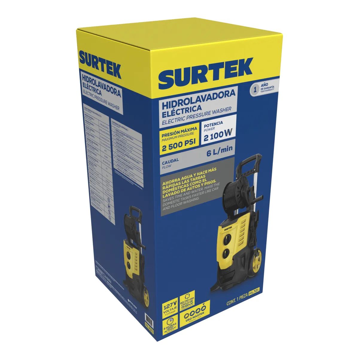 Hidrolavadora eléctrica 2100 W 127 V 2500 PSI, 6 Lt por minu to Surtek