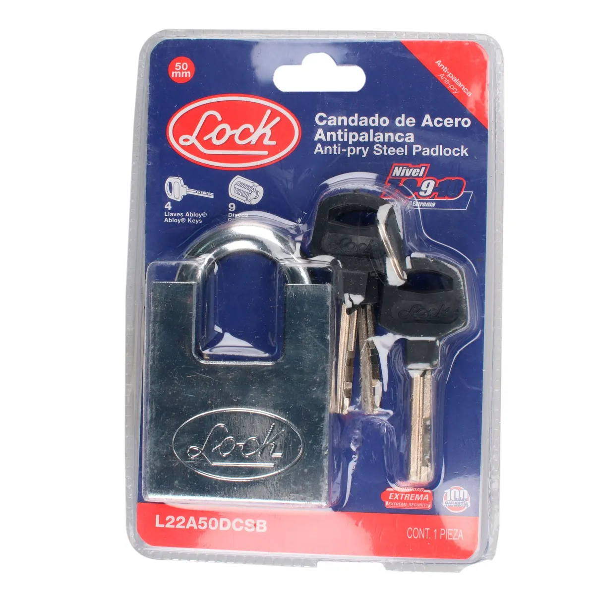 Candado acero antipalanca, llave discos cromo satinado Lock