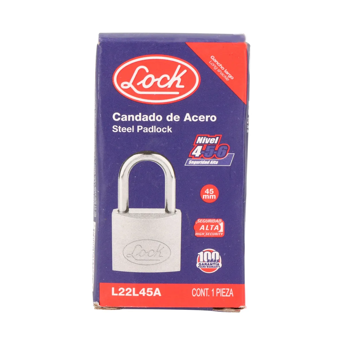 Candado de acero largo llave estándar 45mm en caja Lock