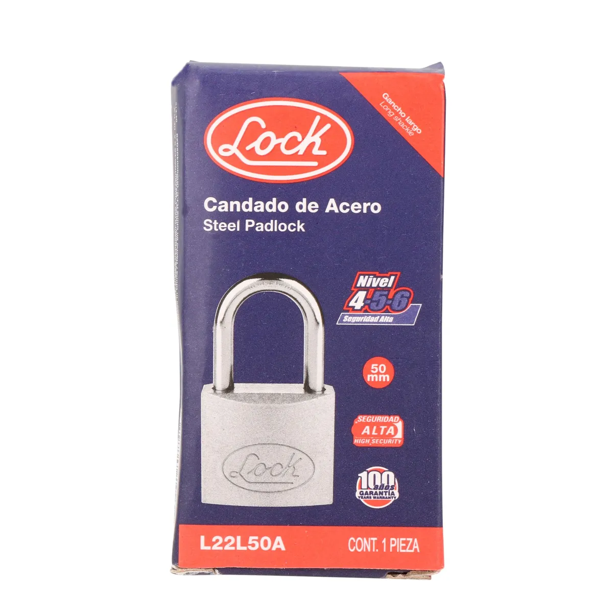 Candado de acero largo llave estándar 50mm en caja Lock