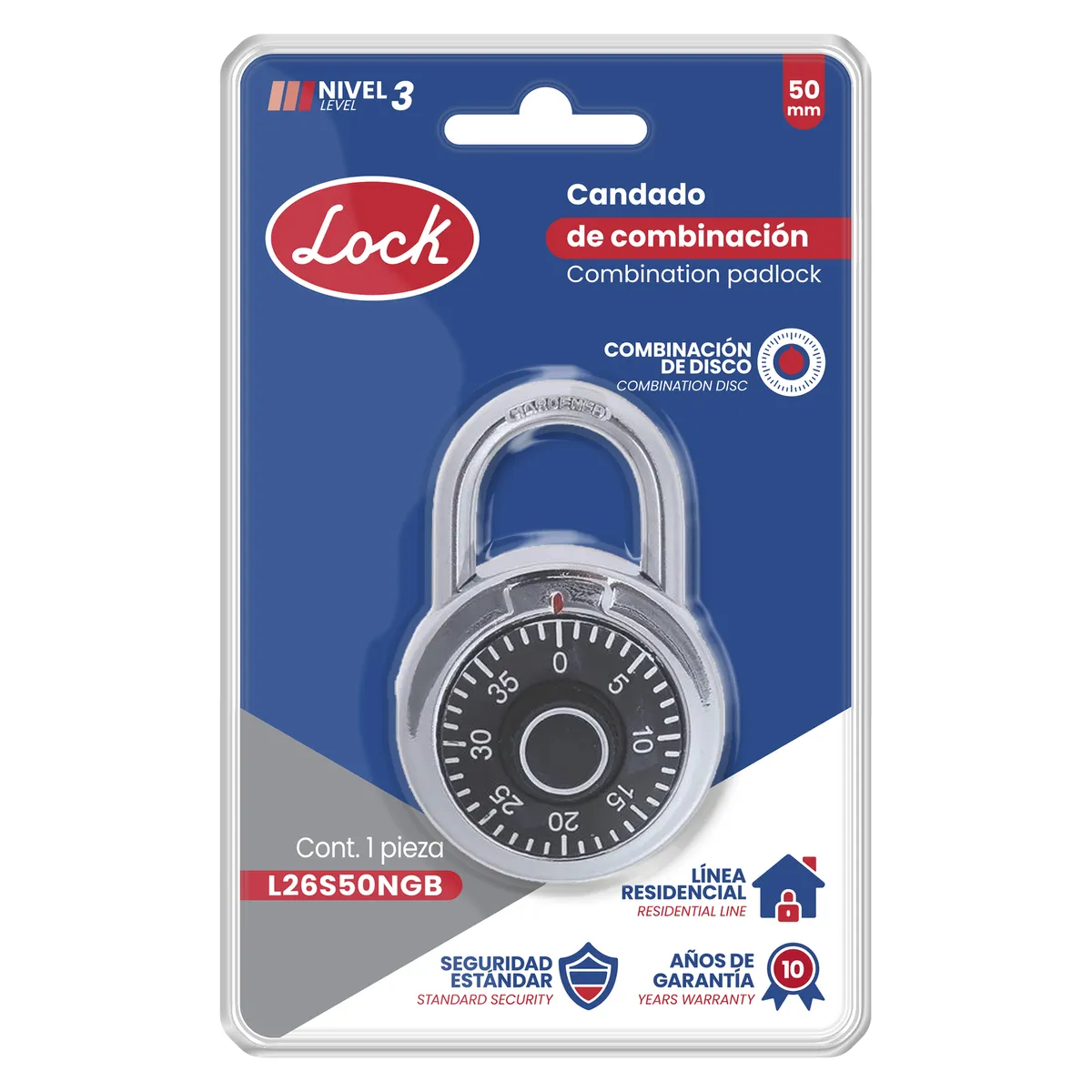 Candado de combinación disco 50mm negro Lock