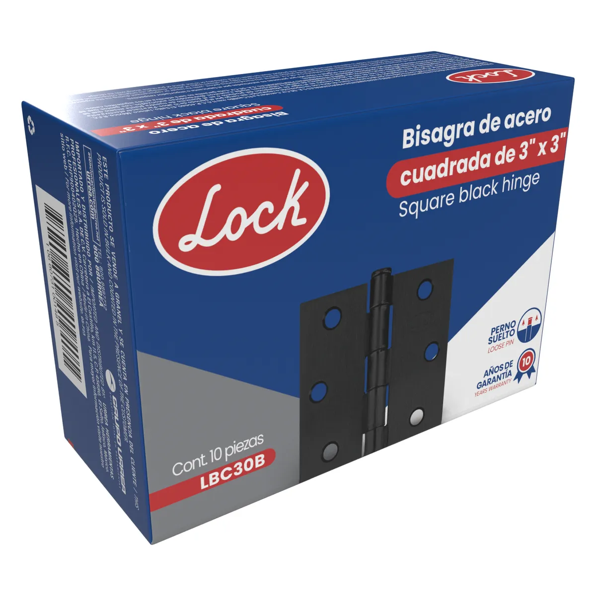 Bisagra cuadrada perno suelto de acero negro 3" x 3" Lock — Paquete de 10 piezas