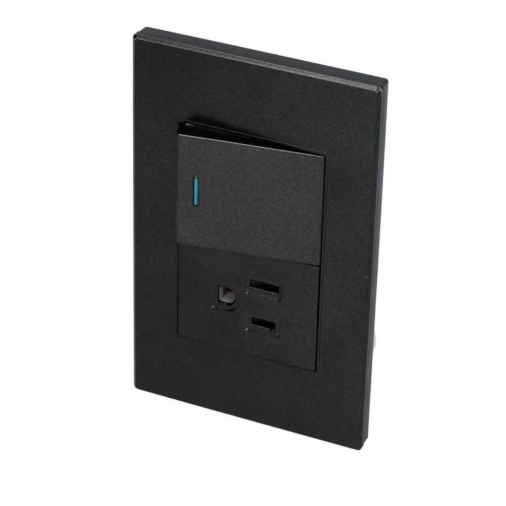 Placa con 1 apagador y 1 contacto negro 1/3 Surtek — Paquete de 10 piezas