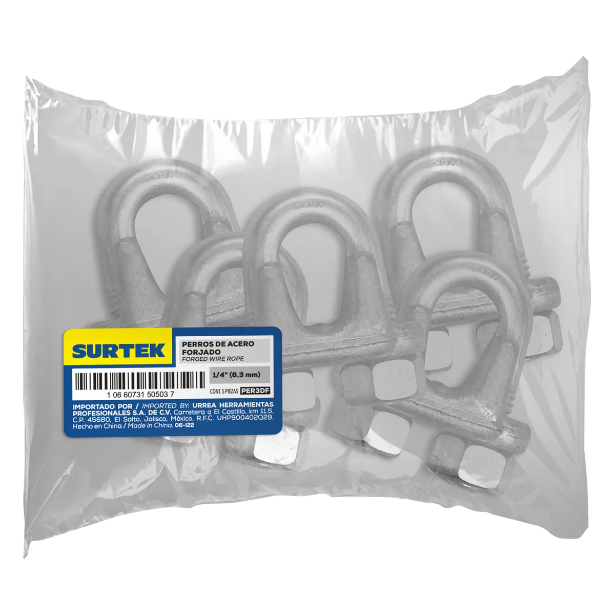 Perro acero forjado 1/4" Surtek — Paquete de 5 piezas