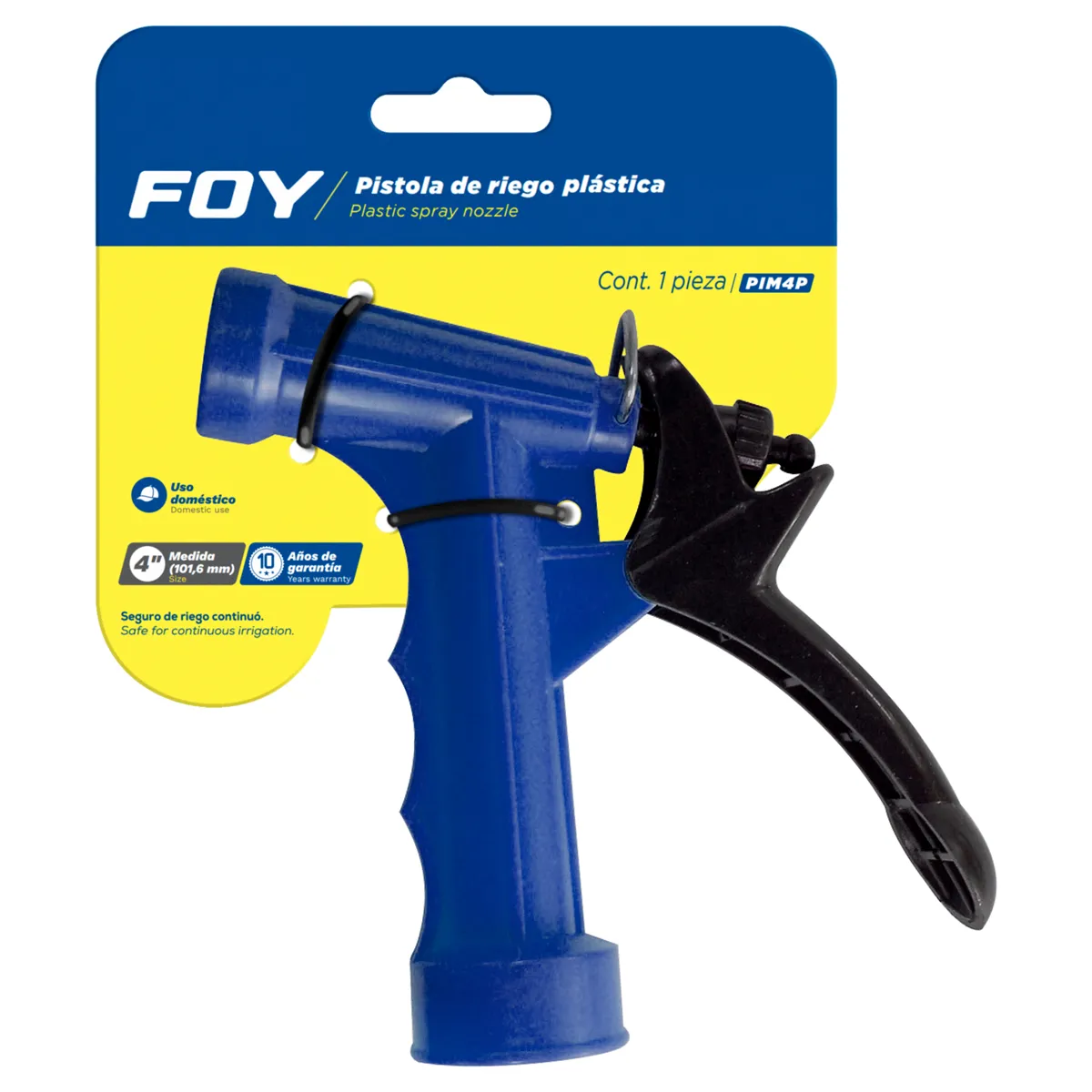 Pistola para riego boquilla regulable 4" plástica Foy — Paquete de 6 piezas
