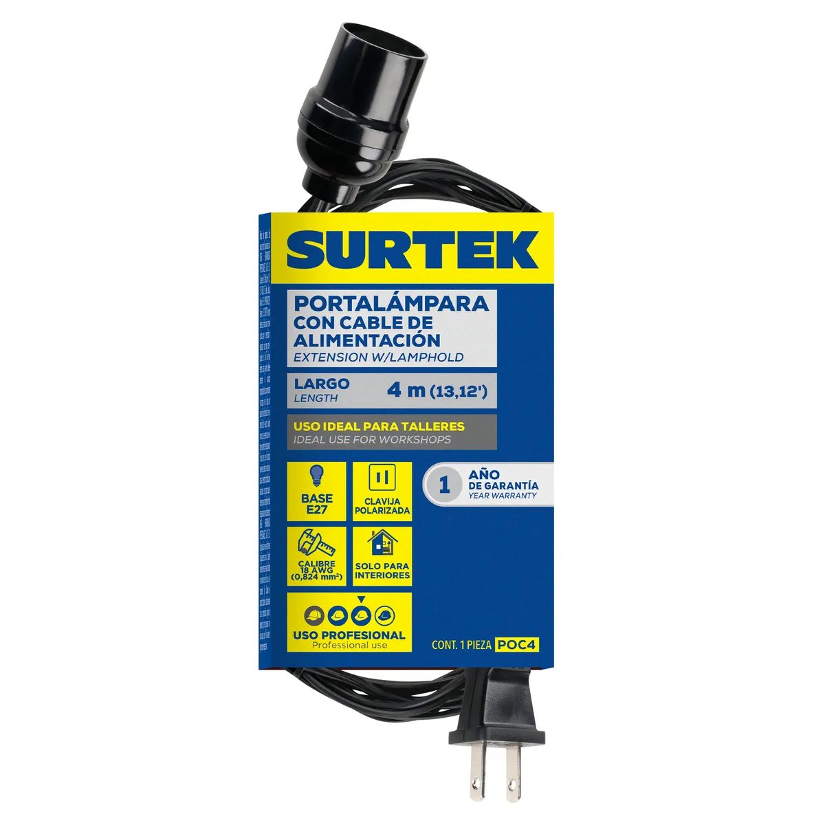 Portalámpara con cable de alim entación 2 x 18 10 m Surtek