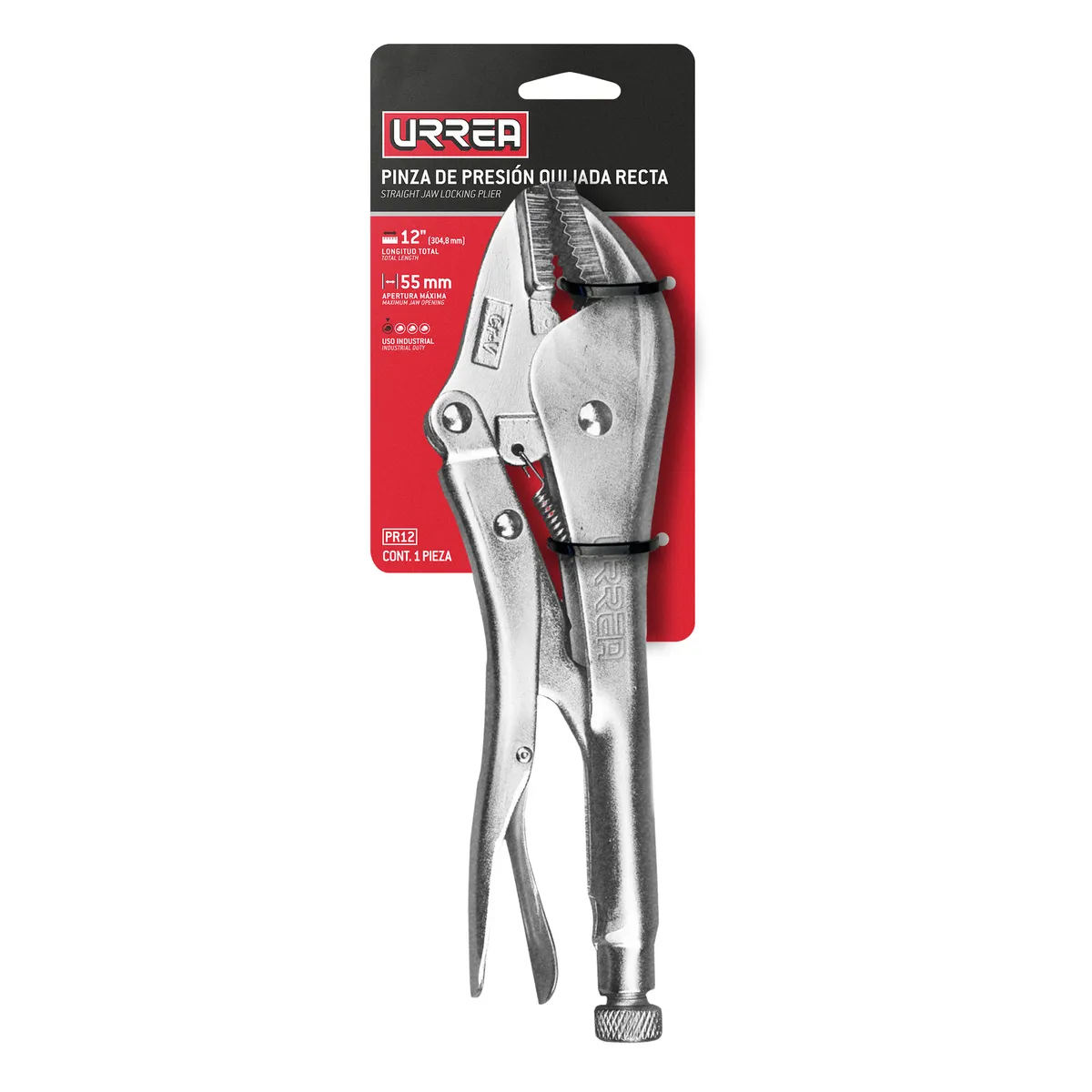 Pinza de presión cromada quija da recta de 12" Urrea