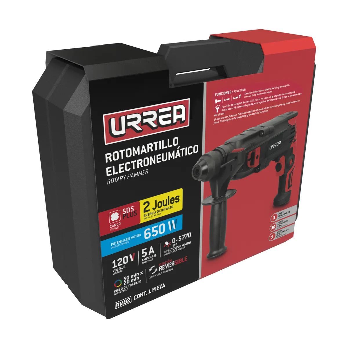 Rotomartillo electroneumático SDS Plus 600 W, 120 V, 2J, 0-2 200 RPM Urrea