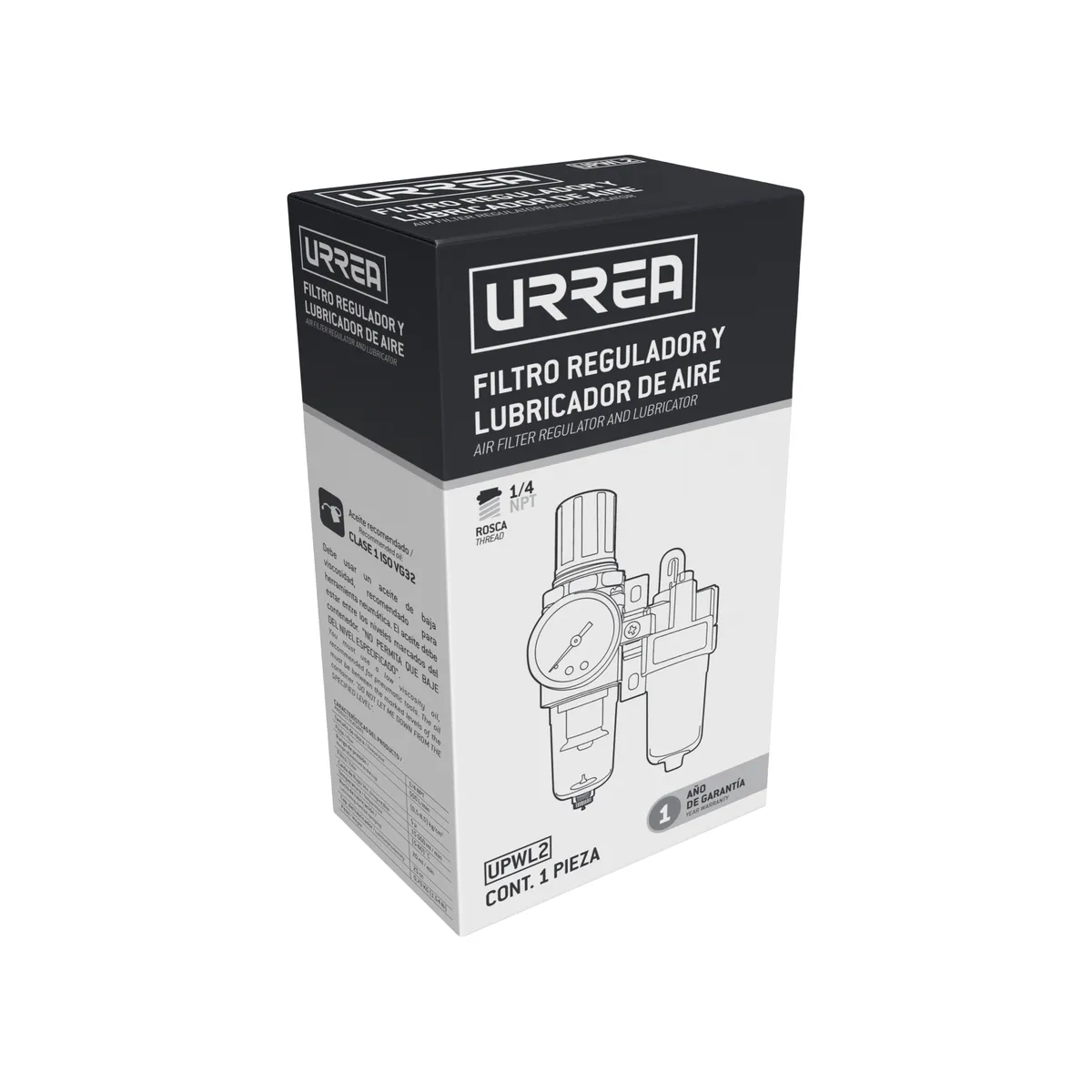 Filtro regulador y lubricador de aire 1/4" NPT Urrea