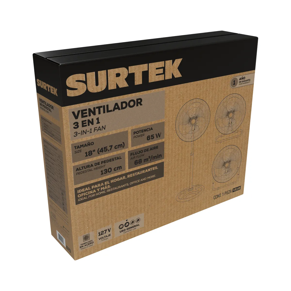 Ventilador 3 en 1, 3 velocidad es, 18" Surtek
